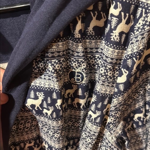 Women’s Jane & Bleecker Navy Hooded Double Knit Short Robe with Reindeer NWT - Picture 4 of 8